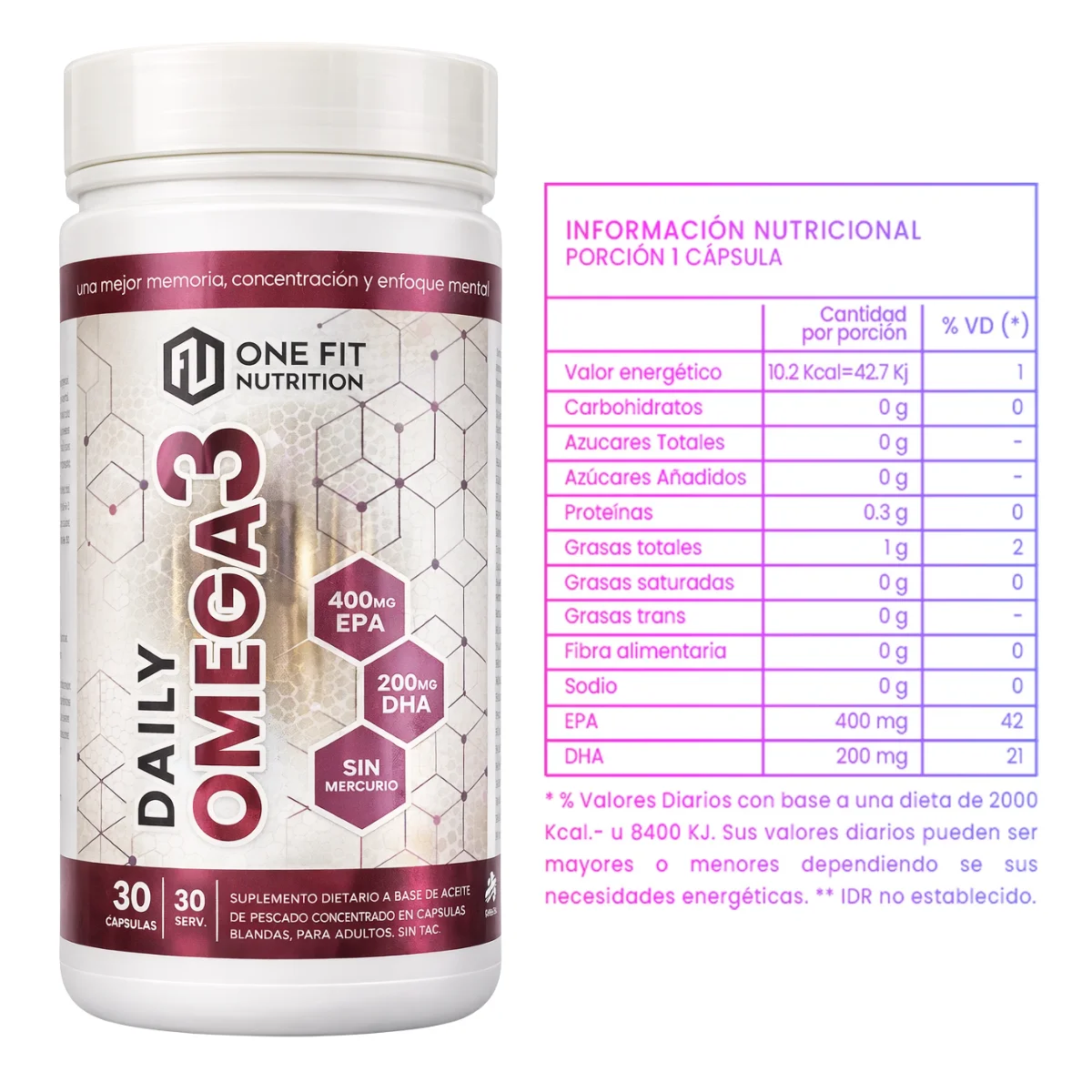 Omega 3 One Fit en Cápsulas con Aceite de Pescado y 30 Porciones