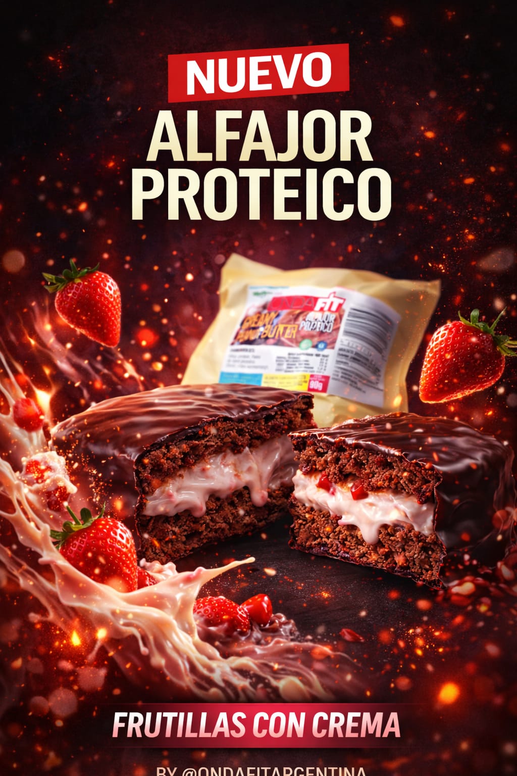 ALFAJOR PROTEICO RELLENO DE FRUTILLAS A LA CREMA x6
